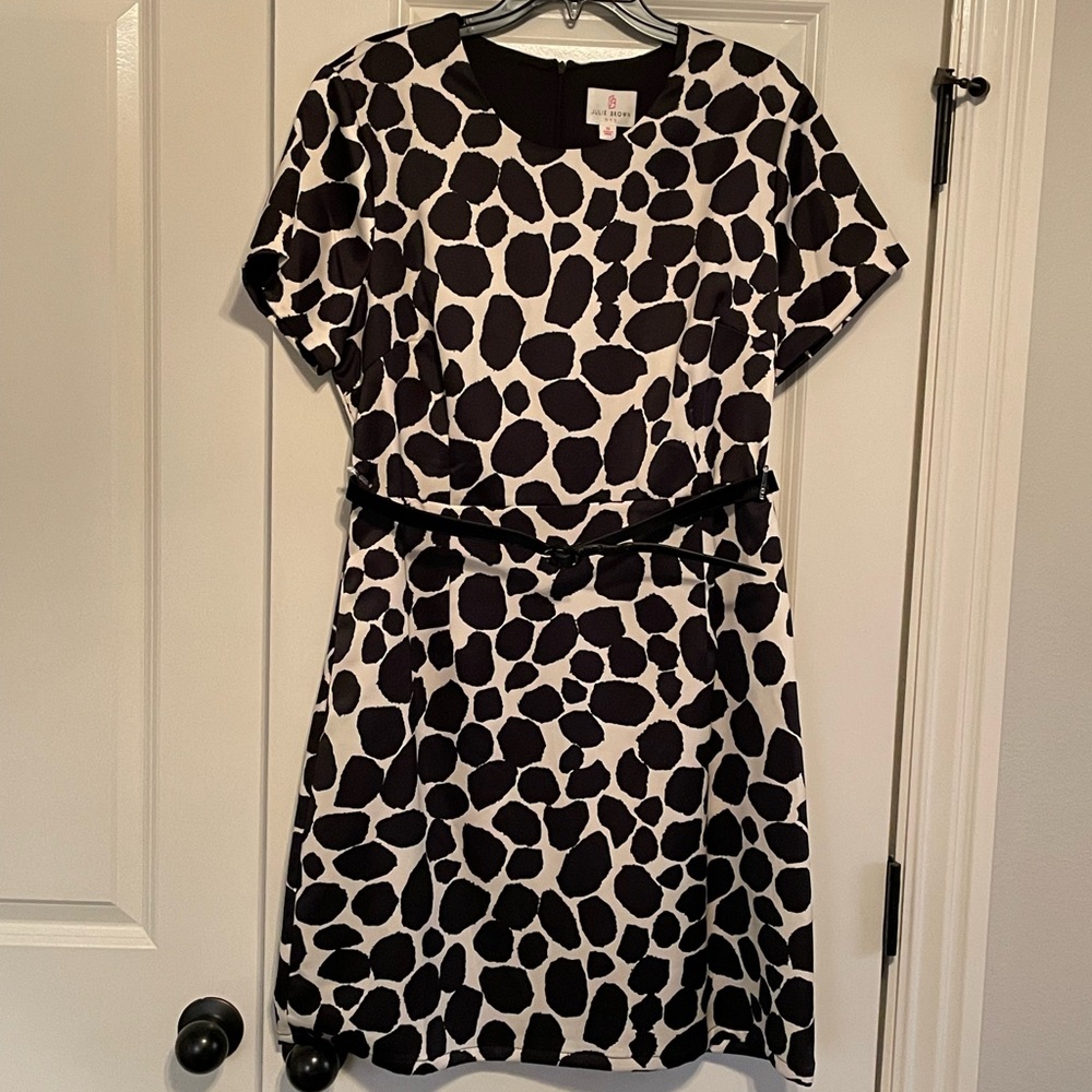 NWT Julie Brown Black & White Belted Dot Dress